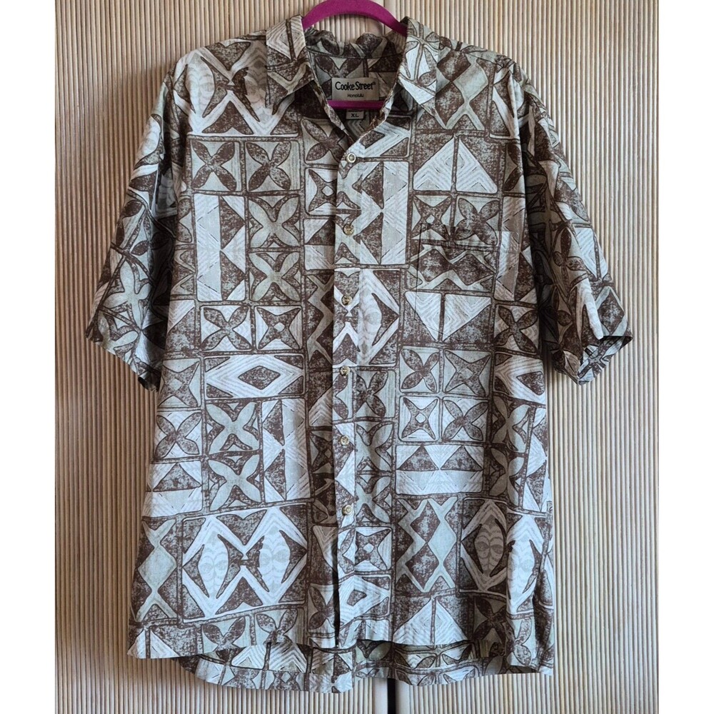 Cooke Street Men's Aloha Shirt Size XL Brown Hawaiian Tropical Tribal Summer EUC